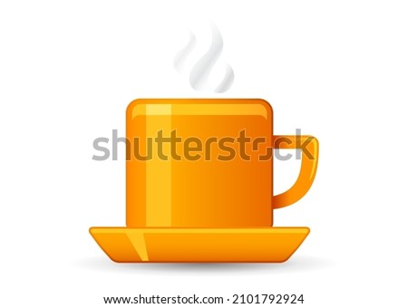 Orange icon of tea cup on white background. Vector design element.
