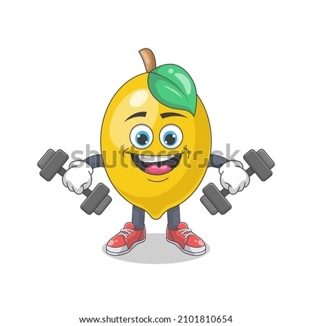 Cute Happy Lemon Fitness Cartoon Vector Illustration. Fruit Mascot Character Concept Isolated Premium Vector
