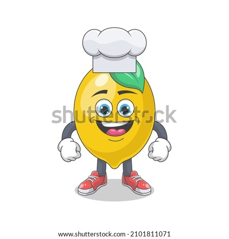 Cute Happy Lemon Chef Cartoon Vector Illustration. Fruit Mascot Character Concept Isolated Premium Vector