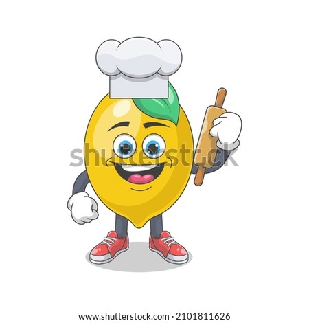 Cute Happy Lemon Chef Cartoon Vector Illustration. Fruit Mascot Character Concept Isolated Premium Vector