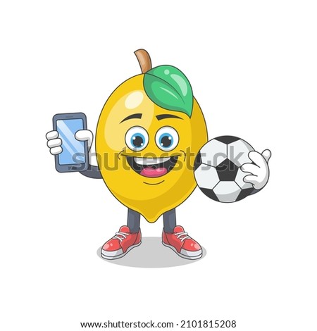 Cute Happy Lemon With Ball Cartoon Vector Illustration. Fruit Mascot Character Concept Isolated Premium Vector