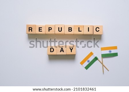 Wood cube block with word India Republic Day on white bacground. Royalty-Free Stock Photo #2101832461