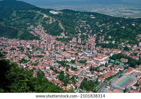 View from the top of Mount Timpa on the medieval city of Brasov, Romania. 