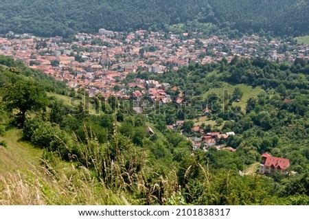 View from the top of Mount Timpa on the medieval city of Brasov, Romania. 