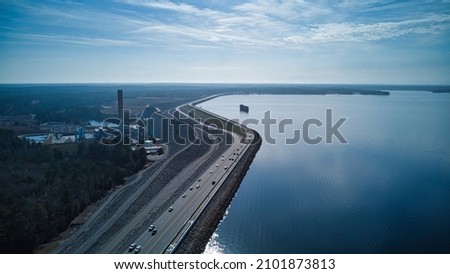 Aerial Image of Lake Murray SC Dam - Dreher Shoals Royalty-Free Stock Photo #2101873813