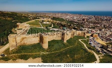 Naryn-Kala fortress in Derbent, Dagestan, Russia, aerial view. Royalty-Free Stock Photo #2101932214
