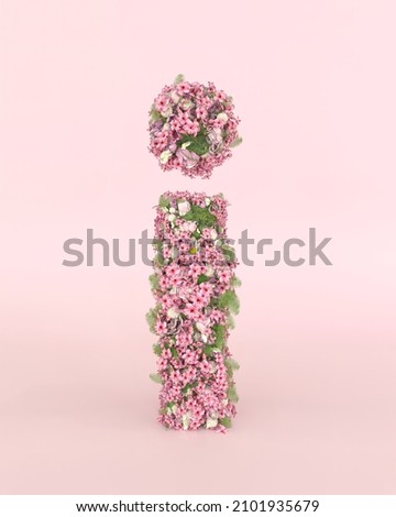Creative letter I concept made of fresh Spring wedding flowers. Flower font concept on pastel pink background.