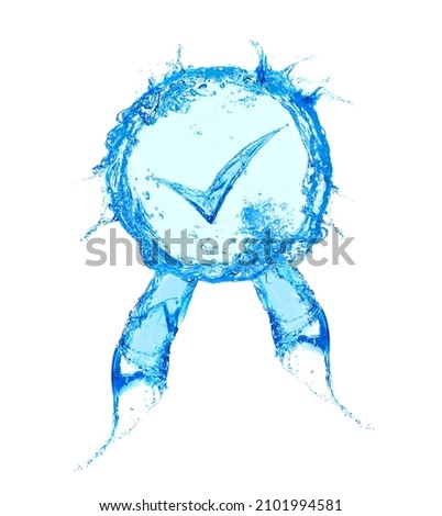 Quality medal icon made of water splashes over white background mixed media image