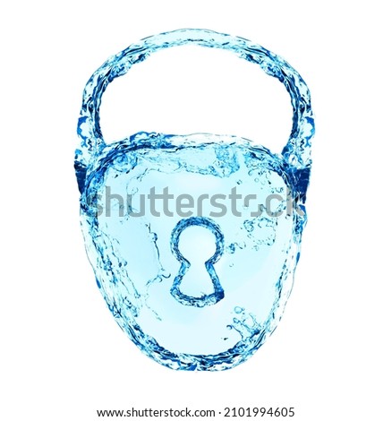 Security sign lock icon made of fresh clean water splash details, illustration on white Royalty-Free Stock Photo #2101994605