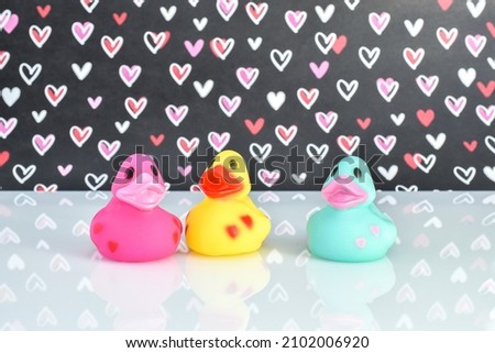 Colorful Duckies with Hearts for Valentine's Day Theme