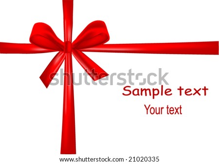 Red bow with red ribbon on white background . Vector.