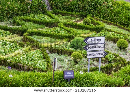 Road sign to Santana, Madeira island, Portugal 