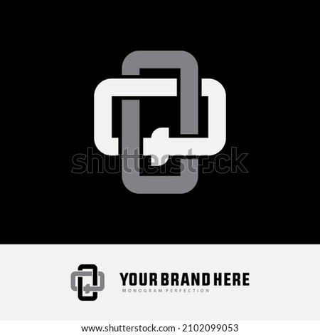 Monogram, Badge logo, Initial letters O, Q, OQ or QO, Interlock, Modern, Sporty, White and Grey Color on Black Background