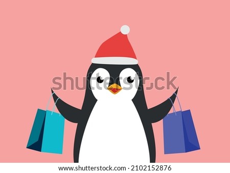 Christmas Shopping Penguin Cartoon Vector Png
