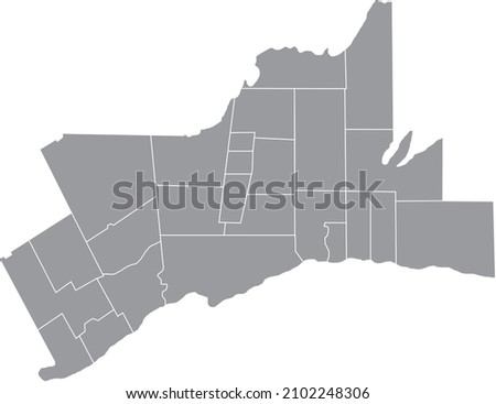 Gray flat blank vector administrative map of the municipalities of GREATER TORONTO AREA, ONTARIO, CANADA with white border lines of its municipalities Royalty-Free Stock Photo #2102248306