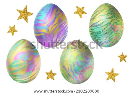 Fantastic Easter eggs with abstract pattern. Modern clip art set on white background
