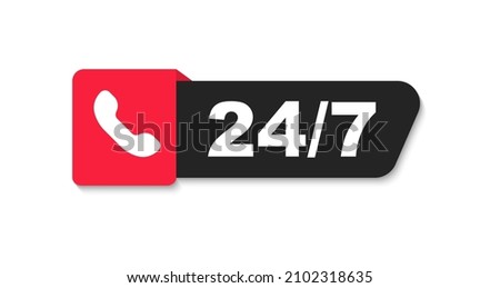 24 7 service. 24-7 open, concept with call icon. Phone Support 24 hours a day and 7 days a week. Support service. Vector Illustration. Royalty-Free Stock Photo #2102318635