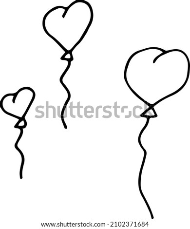 Doodle hearts, balloons on strings in the shape of a heart. Isolated hearts on a white background.