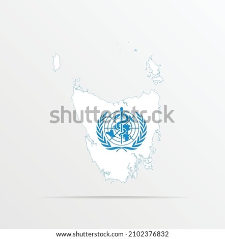 Vector map Tasmania combined with World Health Organization (WHO) flag. Royalty-Free Stock Photo #2102376832