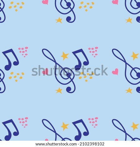 Cartoon hand drawn musical seamless pattern. Lots of symbols, objects and elements. Perfect funny background.