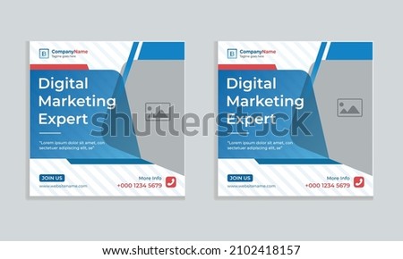 Digital Business Marketing Social Media Banner, Post Template for Digital Marketing. Square Flyer Template with Editable web Banner, Digital Marketing Agency