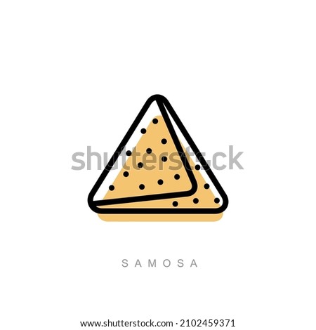 Samosa is a baked and fried indian snack simple outline vector Royalty-Free Stock Photo #2102459371