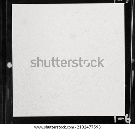 close up, real flat bed scan of black and white hand copy contact sheet with 1 empty film frame and nice paper structure, 120mm film photo placeholder.