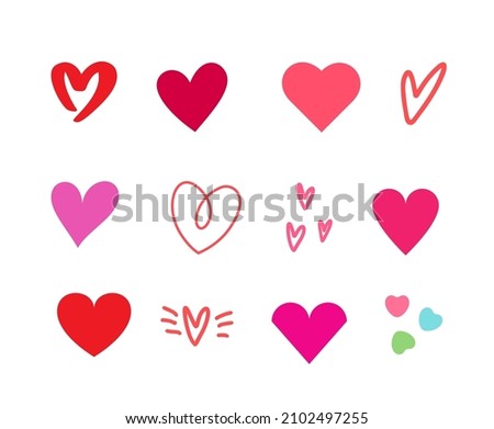 Collection of red hearts, set of love symbols vector icons. Drawn shape for design. Valentine's day concept. 