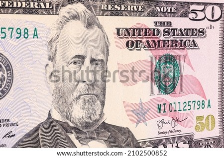 A closeup shot of Ulysses S  Grant portrait on the 1922 edition dollar banknote