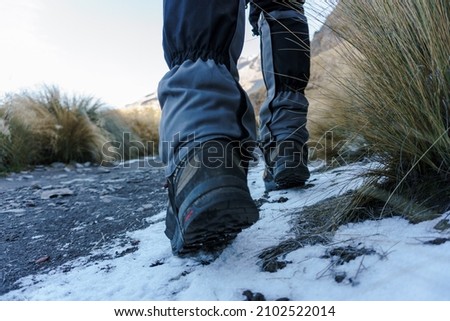 Winter hiking. shallow depth of field