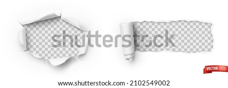 Vector realistic illustration of white ripped paper on a transparent background. Royalty-Free Stock Photo #2102549002