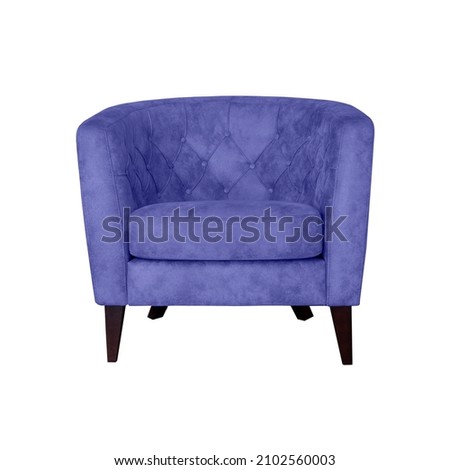 Very peri armchair isolated on white. Modern furniture. Soft very peri leather armchair on white background. Royalty-Free Stock Photo #2102560003