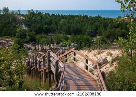 West Beach Dune Succession Trail, Indiana Dunes National Park lake shore in Summer. Royalty-Free Stock Photo #2102608180