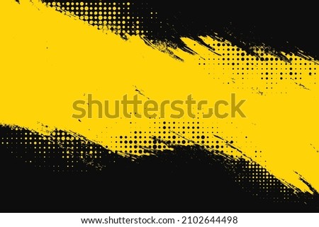 Yellow and black backdrop with dot halftone pattern element. Abstract brush grunge background. retro comic concept for your graphic design, banner or poster. Vector illustration. Royalty-Free Stock Photo #2102644498