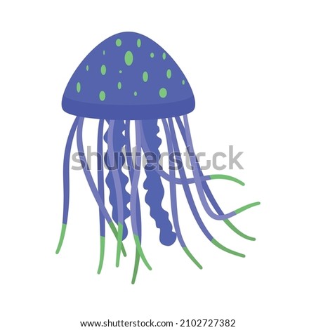 Blue and green jellyfish in flat style on white background vector illustration