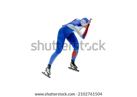 female athlete speed skater in white background