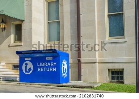 Big blue book drop box at public library