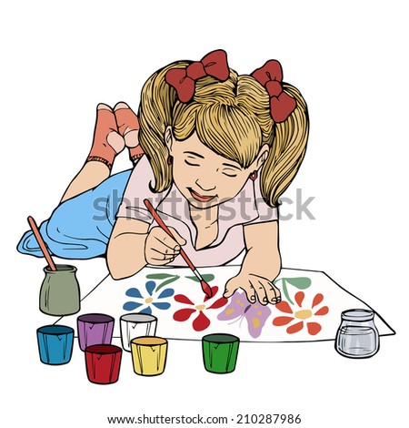 Vector illustration, kid painting, cartoon concept, white background.