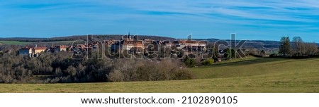 Panorama of Flavigny-sur-Ozerain, a French commune located in the Cote-d'Or department in the Bourgogne-Franche-Comte region, and member of the association of the most beautiful villages in France Royalty-Free Stock Photo #2102890105