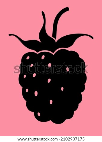 Raspberries. Black vector berry silhouette isolated on pink background. Royalty-Free Stock Photo #2102907175