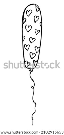 Hand drawn flying balloon illustration isolated on a white background. Valentine's day balloon doodle.
