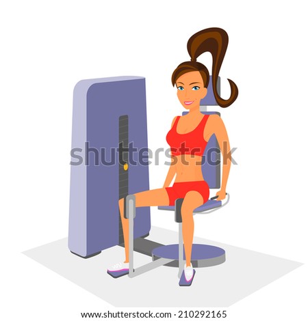 Woman at the gym exercising on a machine. Legs and buttocks. Isolated on white