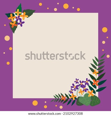 Blank Frame Decorated With Colorful Flowers And Foliage Arranged Harmoniously. Empty Poster Border Surrounded By Multicolored Bouquet Organized Pleasantly.