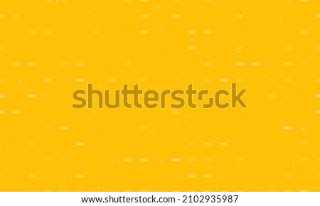 Seamless background pattern of evenly spaced white 2022 year symbols of different sizes and opacity. Vector illustration on amber background with stars