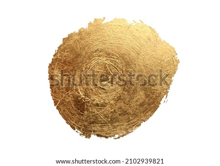 Grunge Gold and bronze glitter color circle smear painting on white. Abstract glow shiny background. 