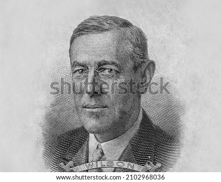 An etching portrait of the US president Woodrow Wilson Royalty-Free Stock Photo #2102968036