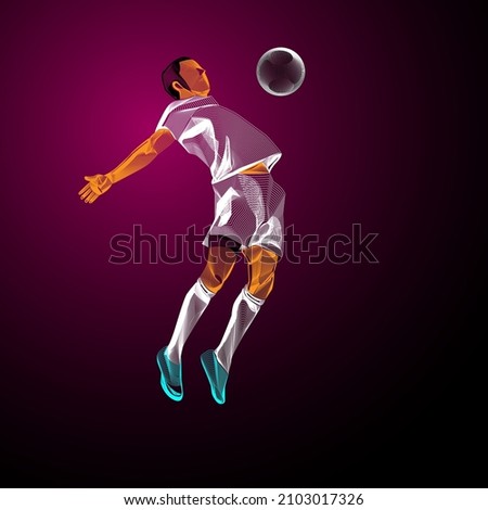 Football player figure line art. Human action on motion lines. Controlling the ball with chest.