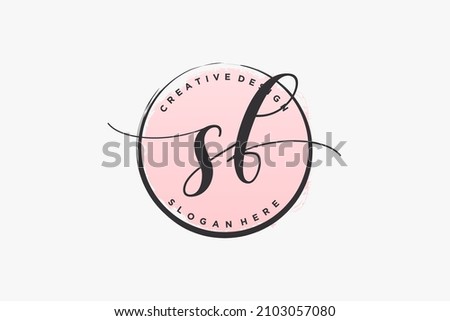 SF handwriting logo with circle template vector signature, wedding, fashion, floral and botanical with creative template.