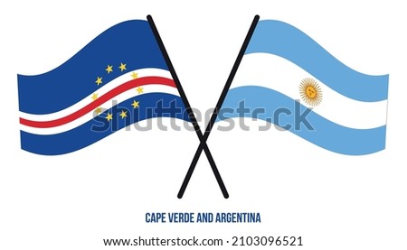 Cape Verde and Argentina Flags Crossed And Waving Flat Style. Official Proportion. Correct Colors.