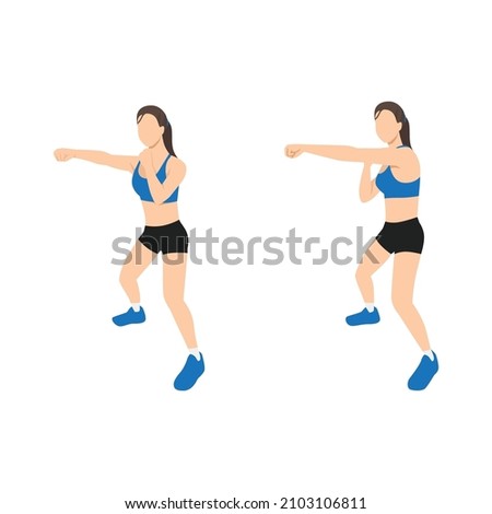 Woman doing Half squat jab cross exercise. Flat vector illustration isolated on white background Royalty-Free Stock Photo #2103106811